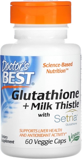 [BRSROZIBBN6RG2A2] Migliore Glutathione + Cardo al latte, Supporta l'attività di fegato e antiossidante, Non OGM, Senza glutine, Soia Free, Vegan 60 Caps Veggie