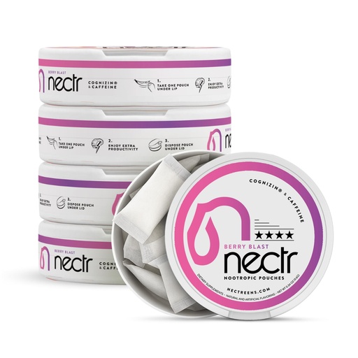 [BRSROGI5DIMAM3DU] Nectr Energy Nootropic Pouches – Berry Blast Flavored, Caffeine Pouches with Cognizin® Citicoline. Sugar-Free Brain Treats. Smooth, Sustained Focus & Energy Supplement - 5 Pucks of 16pcs