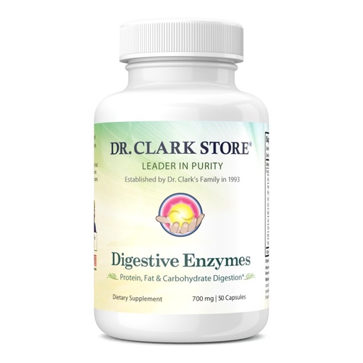 [BRSWK2YZAQOAGF3C] Dr. Clark Digestive Enzymes Supplement 700mg, 50 Gelatin Capsules, Promotes Digestive Health & Gut Function