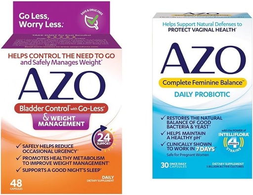 [BRSROBL3DEDRQDTP] AZO Bladder Control med Go-Less® og vekt management kosttilskudd og komplett feminin balanse daglige probiotika for kvinner, klinisk bevist å beskytte