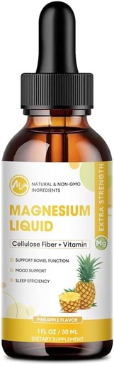 [BRSRA2TYOYOQ4AL3] M inch Magnesium Glycinate Liquid, High Absorption Magnesium Liquid Drops with Cellulose Fiber, Bromelain, Vitamin B6, C, D, Zinc, Magnesium Supplement for Kids and Adults, Pineapple Flavor, 1 Pack