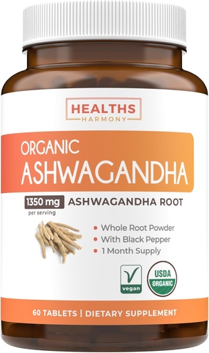 [BRSROEL2O4DQYFY3] USDA Organic Ashwagandha Supplement - High Potency Ashwagandha Pills Made With Organic Black Pepper for Enhanced Absorption - Vegan Non-GMO Made in the USA & Lab Verified (1 Months Supply)