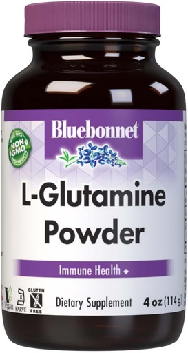 [BRSWIYQZBQPB4YLA] Bluebonnet Nutrition L-Glutamine Powder 5000mg, Hỗ trợ Hàm Immune*, Nitrogen Traver*, Soy- Free, Gluten-GMO, Kosher Certified, Vegan, 4 chai, 23 phục vụ