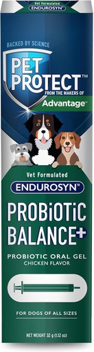 [BRSROBI7C4NB4EL3] Pet Protect Dog Probiotic Balance+ Oral Gel, Vet-Formulated Endurosyn, Prebiotics & Probiotics for Dogs, 3-Day Supply, Chicken Flavor (32g)