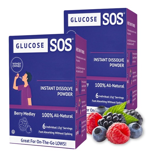 [BRSROAIPBEIBMYL3] Glucose SOS Glucose Powder Packets with Natural Dextrose, Fast-Absorption That Instantly Dissolves in Your Mouth with No Water Needed, Berry Medley 12 Servings