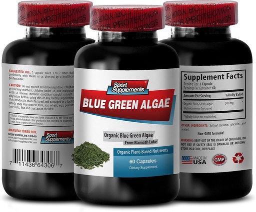 [BRSWK2YFCAHWA3LE] Supplément à base de plantes pures - Klamath Blue Green Algae 500mg - Augmenter les niveaux d'énergie, améliorer la digestion et améliorer le système immunitaire, spiruline, chlorella, Klamath Blue Green Algae Poudre - 1B 60 Capsules