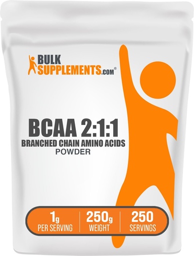 [BRSWIF36AQPWEHQ5] BulkSupplements.com BCAA 2:1:1 Powder - Aminoácidos de cadena ramificada, BCAAs Aminoácidos Polvo - Sin sabor, 1g por Serving, 250g (8.8 oz) (Pack of 1)