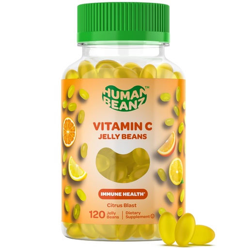 [BRSRMA36A4DQGD3J] Human Beanz Vitamin C Jelly Bean Gummies for Adults, Immune Support Dietary Supplements, Vegetarian, 120 Citrus Blast Jelly Beans, Kosher