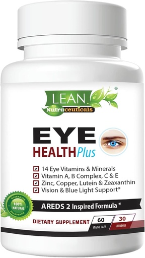 [BRSROZQ3C4FGOC35] Areds 2 Eye Health Plus w/ Copper, Vitamin A B C E, Lutein & Zeaxanthin, Quercetin, Zinc, Bilberry Extract, Biotin - Sight Care, Dryness, Strain, Night Vision Supplement for Adults 60 capsule