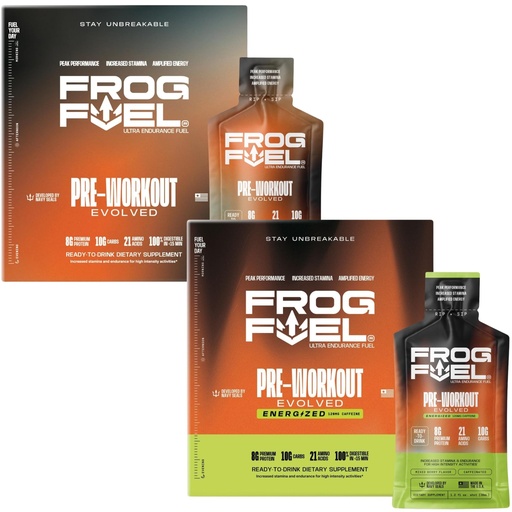 [BRSROAL3OV7BYDLL] Frog Fuel Ultra & Energized Pre Workout Shot Bundle with 1500mg Beta Alanine, Electrolytes 8g Protein Nano-Hydrolyzed Grass Fed Collagen, 10g Carbs, Berry, 1.2 oz Packets, 48 Pack