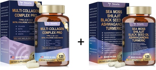 [BRSRAEAYBMNWCCL4] Totaria 18-in-1 Collagen Peptides Caps & 25-in-1 Sea Moss Caps