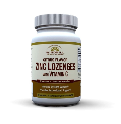 [BRSWYZIYCAJQAG3U] Windmill Health Natural Vitamins Zinc Lozenges with Vitamin C Honey Lemon Flavor, Immune System Support, Provides Antioxidant Support, Delicious & Fast Acting, 60 Lozenges, 30 Servings.
