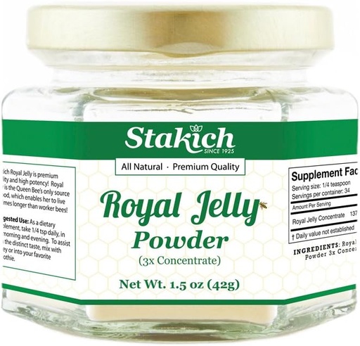 [BRSWIYYFCIPBW3TU] Stakich Royal Jelly Powder - 1.5 Ounce - 3X Concentrate - Freeze Dried, Pure, Natural