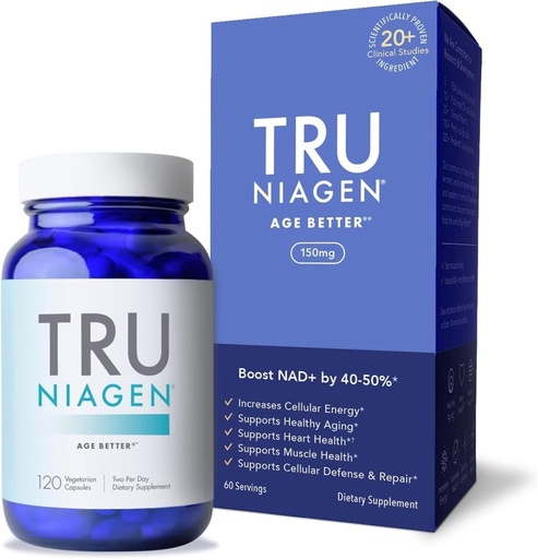 [BRSWGFALOUDQMYL3] TRU NIAGEN - Patented Nicotinamide Riboside NAD+ Supplement. NR Supports Cellular Energy Metabolism & Repair, Vitality, Healthy Aging of Heart, Brain & Muscle - 60 Servings / 120 Capsules