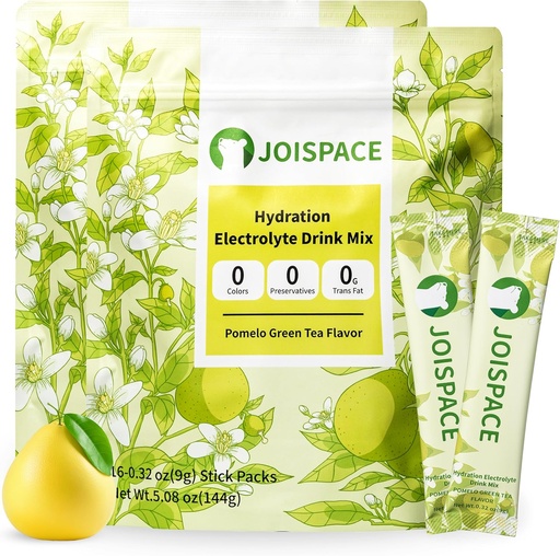 [BRSRAGL7AUAR4ET7] JOISPACE Electrolyte Drink Mix with Tea Polyphenols | Fast Hydration & Electrolytes Boost | Non-GMO, Vegan, Gluten-Free | Pomelo Tea, 32 Servings
