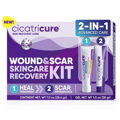 [BRSRAZQOCIMGKAI3] Cicatricure Skin Recovery Kit, Wound & Scar Care, 1 oz Each | Open Wound Care Antibiotic Ointment for Minor Cuts & Burns and Scar Gel for Stretch Marks, Surgical & Acne Scars