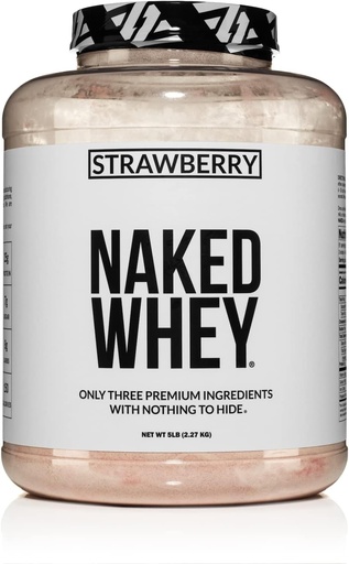 [BRSWKGY5CEFA4FA3] NAKED Strawberry Whey Protein - Toutes les herbes naturelles Poudre de protéines de lactosérum + Fraises séchées + Sucre de coco- 5 lb en vrac, sans OGM, sans soja, sans gluten.
