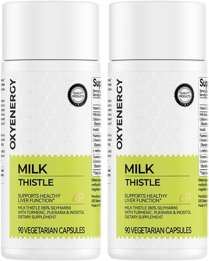 [BRSRAA34OJ6RGDL7] OxyEnergy Silymarin Lait Thistle 300mg Extrait avec Vitamine C, Inositol et Pueraria, Détox hépatique & Support de réparation, Support antioxydant,90 Capsules,Pack de 2