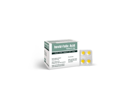 [BRSWKFTRCEIG2FA3] HOVID Folic Acid 5Mg 100 Tablets (Pack of 3 Boxes of 100 Tablets)