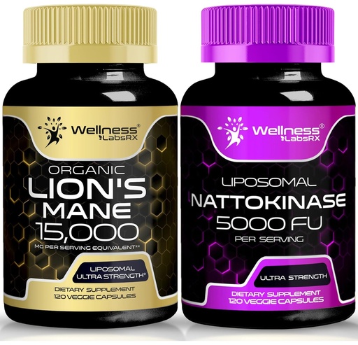 [BRSROCT3OZ6RU3TB] WELLNESS LABSRX Lions Mane Supplement Capsules with Nattokinase Capsules | Bundle