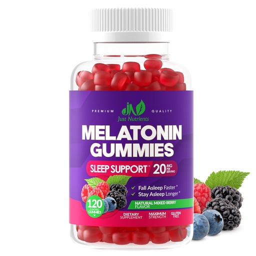 [BRSRM2QKBF5RE335] Melatonin 20mg Gummies (120 Count) - Maximum Strength Sleep Support for Adults with 10mg of Melatonin Per Gummy - Gluten-Free, Non-GMO, Vegetarian, Great Tasting Mixed Berry Flavor - 60 Servings