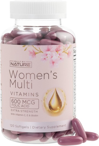 [BRSROAADCABRE237] Built by Nature Vitamins for Women – Women's Complete Daily Multivitamin Supplement with A, B, C, D, E, Iron, Calcium, Magnesium and Multi Minerals – Wellness & Immune Health Support - 120 Softgels