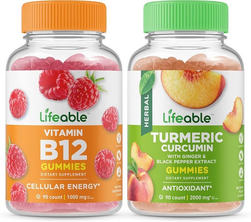 [BRSW2HQ6B4FWYDQV] Vivetaminable B12 + Turmeric Curcumin, paquets de Gumptes - Gran Tasting, Vitamina suplementari, Free, GMO Free, Chewable