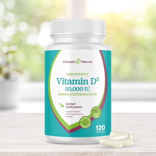 [BRSW2CD6BMFQECAZ] Vitamina D3 50,000 cápsulas IU 125mcg - 120 Suplementos semanais orgánicos, pílulas libres de glute non GMO, para ósos fortes, dentes, soporte inmune - feito en Estados Unidos
