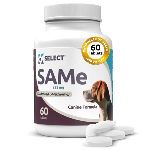 [BRSW2EI6DMPQIF3A] K9 Select SAM-e for Dogs: 225mg, 60 Tablets Active S-Adenosyl-L-Methionine Liver Supplement - Cognitive and Joint Health Nutrition for Medium and Large Dogs - Same Dog Liver Nutritional Supplement
