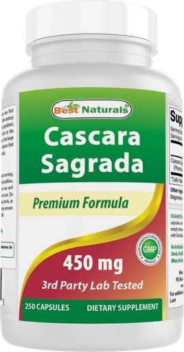 [BRSWIHYHCICWAG36] Best Naturals Cascara Sagrada 450 mg 250 kapsulių