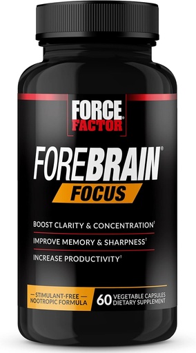 [BRSRMEAHAV5GGHYU] Kraftfaktor Forebrain Focus Brain Booster, Brain Supplement til Boost Klarhed & Koncentration, for hukommelse & skarphed & øge produktivitet, Nootrop Brain Support Supplement, 60 kapsler, sort