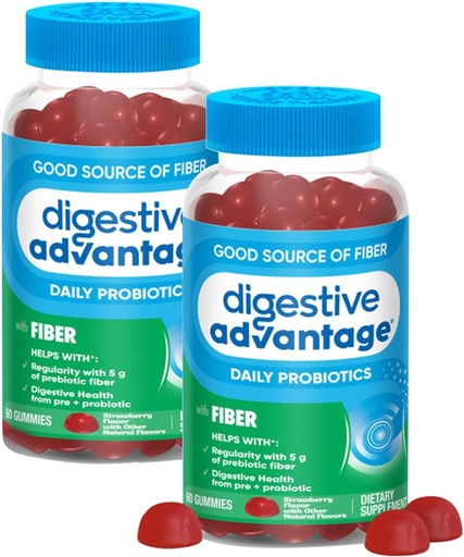 [BRSW2CAYPMAQGALO] Digestive Avantaj Prebiyotik Fiber Supplement Strawberry Flavor Gummies with Probiyotiks for Women & Men Digestive Health, Yetişkinler Regularity ve Gut Health, 60 (2 Pack)