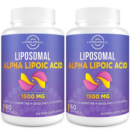 [BRSROGLYA57BM2YU] lipmaxmall Liposomal Alpha Lipoic Acid 1500mg - with Acetyl-L-Carnitine 900mg & Ubiquinol 100mg & Vitamin E 15mg，ALA Supplement for Antioxidants Glucose Metabolism Nerve Energy,60 Softgels (2 Bottle)