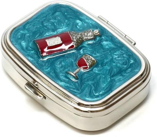 [BRSWKHDQCV6RKC3U] 9327 Rectangular Small Pill Box Organizer Aqua Blue Silver Women Travel Pill Case Purse Pocket Container Daily Portable Medicine Vitamin Box Medication Supplement Mini Storage