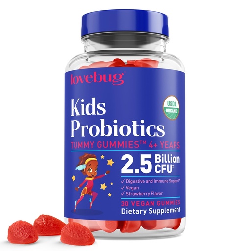 [BRSWYC3QOV6B6A34] LOVEBUG Kids Probiotic Gummies – Organic Chewable Probiotics for Kids Aged 4+, Soil-Based Children’s Probiotic for Gut Health, Constipation, Digestive & Immune Support, Vegan, 30 Chews, Strawberry