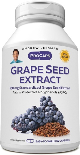[BRSWIAAQOMFR22AZ] ANDREW LESSMAN Grape Seed Extract 180 Kapsler - 100 mg Standardized Extract, Antioxidant, Neutraliserer skader gratis radikaler, understøtter sund cirkulation. Rig på beskyttende polyphenoler