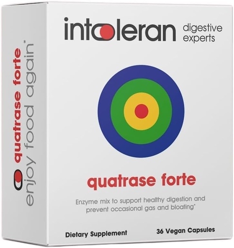 [BRSRMZILOIJQ4D33] Intoleran Quatrase Forte Digestive Enzymes - 36 Capsules | Highly Dosed Supplement for FODMAP Intolerance | Helps Digest Lactose and Complex Carbohydrates* | Pure & Vegan | Low FODMAP