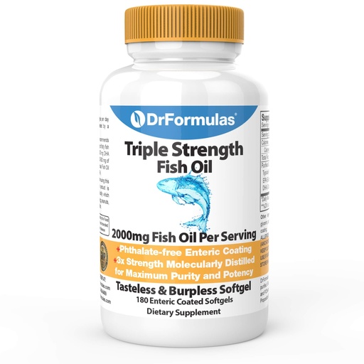 [BRSWIEI2OR4WIGDE] DrFormulas 2000mg Triple Strength Omega 3 Fish Oil with EPA and DHA, 180 Burpless Softgels