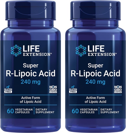 [BRSROBD3AEIWGEL7] Life Extension Super R-Lipoic Acid – Healthy Aging, oxidative Stress Defense – con 240 mg de Active R-Form of R-Lipoic Acid – Gluten-Free – Non-GMO – Vegetarian – 60 cápsulas (2 Pack)