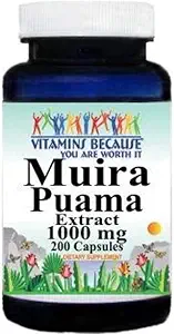 [BRSROYAFB4MQY3Y6] Vitamins Because Muira Puama Extract 1000mg Supplement for Men and Women Support (200 ct)