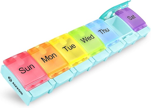 [BRSW2AT2O4CGK3QZ] AUVON Weekly Pill Organizer Arthritis Friendly, BPA Free Travel 7 Day Pill Box Case with Spring Open Design and Large Compartment to Hold Vitamins, Cod Liver Oil, Supplements and Medication