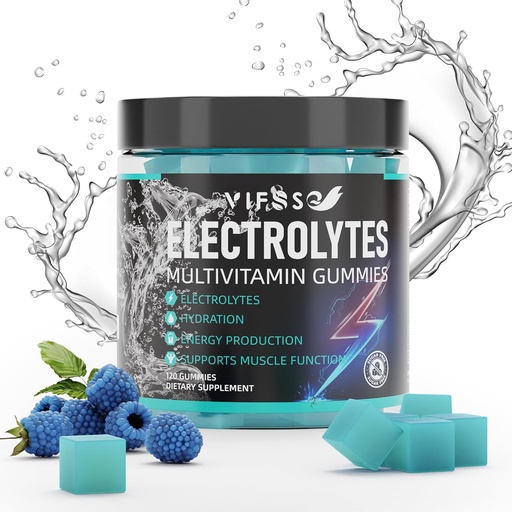 [BRSROCTQDJ5WYCD2] Electrolytes Gumies No Sugar, 120 Chewable Electrolyte Gummies with 6 Electrolytes for Runners and Endurance Sports, Освежаваща синя малина, Хидратация Electrolyte Chews, 1 Pack