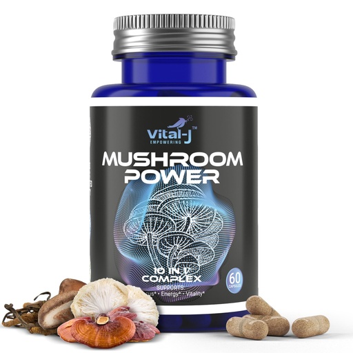 [BRSROHQ7BUPROFDL] Mushroom Power Complex 10-in-1 W/Cordyceps, Reishi, Shiitake & Lions Mane, Nootropic Dietary Supplement for Gut Microbiome, Focus, Energy & Vitality - 60 Capsules