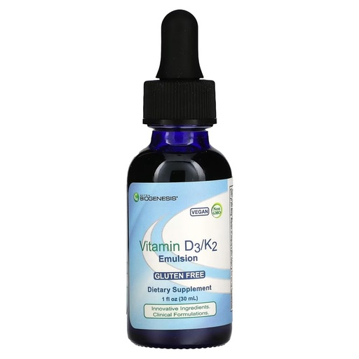 [BRSWIZQPAYJQ23LC] Nutra Biogenesis Vitamin D3/K2 Emulsion - Liquid Vitamin D Drops with MCT Oil, D3 K2 Supplement for Adults and Kids, Sublingual Oil Dropper for Women and Men - 1 Fl Oz Bottle (30 ml)