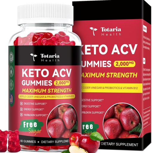 [BRSRAGIHCR6RA2DD] Totaria Keto ACV Gummies - 2000mg Jabłko Cydr Gummies Sugar-Free Support Stature Health with Probiotics, B12, Keto Supplements for Women & Men, 60 Counts