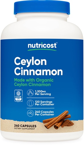 [BRSRAAQFBUFRAYD3] Nutricost Ceylon Cinnamon Capsules (240 Capsules) 1200mg per Serving - Gluten-Free