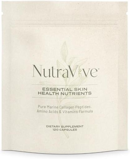 [BRSRAAANC55WOCL6] NutraVive Essential Skin Health Nutrients – Hydrolyzed Morikol® Marine Collagen Peptides, Amino Acids & Vitamins - Promote Firm, Reduce Wrinkles & Enhance Skin Elasticity - 120 Capsules