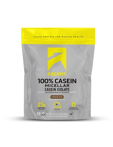 [BRSWKHALDJ7AEF3P] Ascent Casein Protein Powder - 25g Micellar Casein Powder with Zero Artificial Flavors & Sweeteners, Gluten-Free, No Added Sugar, 4.9g BCAA, 2.2g Leucine - Chocolate, 2 Pounds