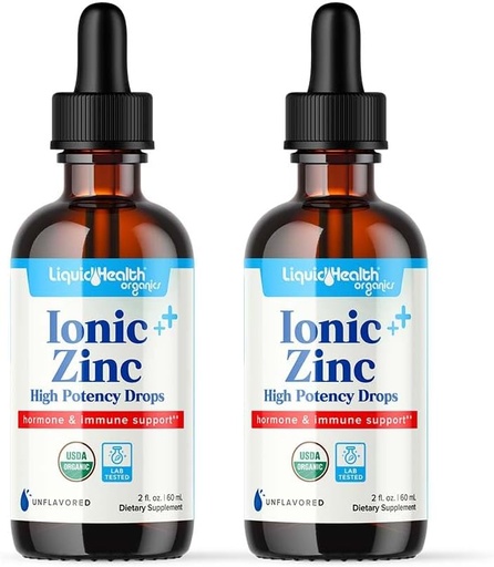 [BRSROZD6BAIWK2Q6] LIQUIDHEALTH USDA Organic Ionic Zinc High Potency Drops - Trace Mineral Liquid Vitamin Supplement for Adults, Kids - Immune & Digestive Support, Skin & Wound Health - USA Made, Vegan, Non-GMO (2 Pack)