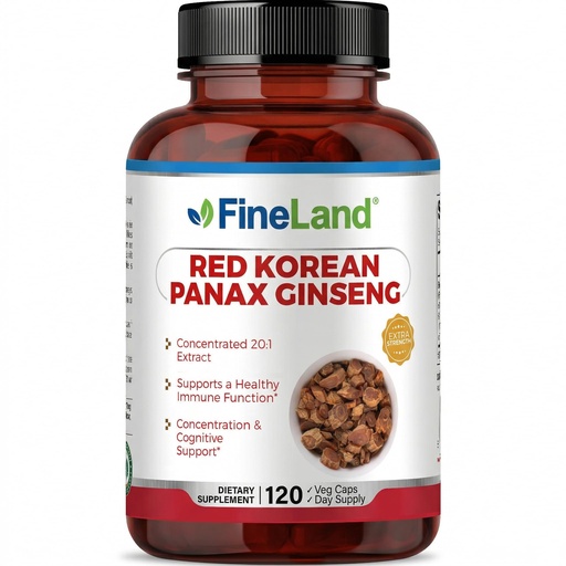 [BRSRAHYPCQIQ4ALB] FineLand Red Korean Panax Ginseng 20:1 Extract - Concentrated Immune & Cognitive Support Supplement for Men & Women - 120 Veggie Capsules